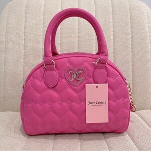 NEW Juicy Couture Pink Flawless Dome Satchel Bowler Bag Heart Quilted Valentines